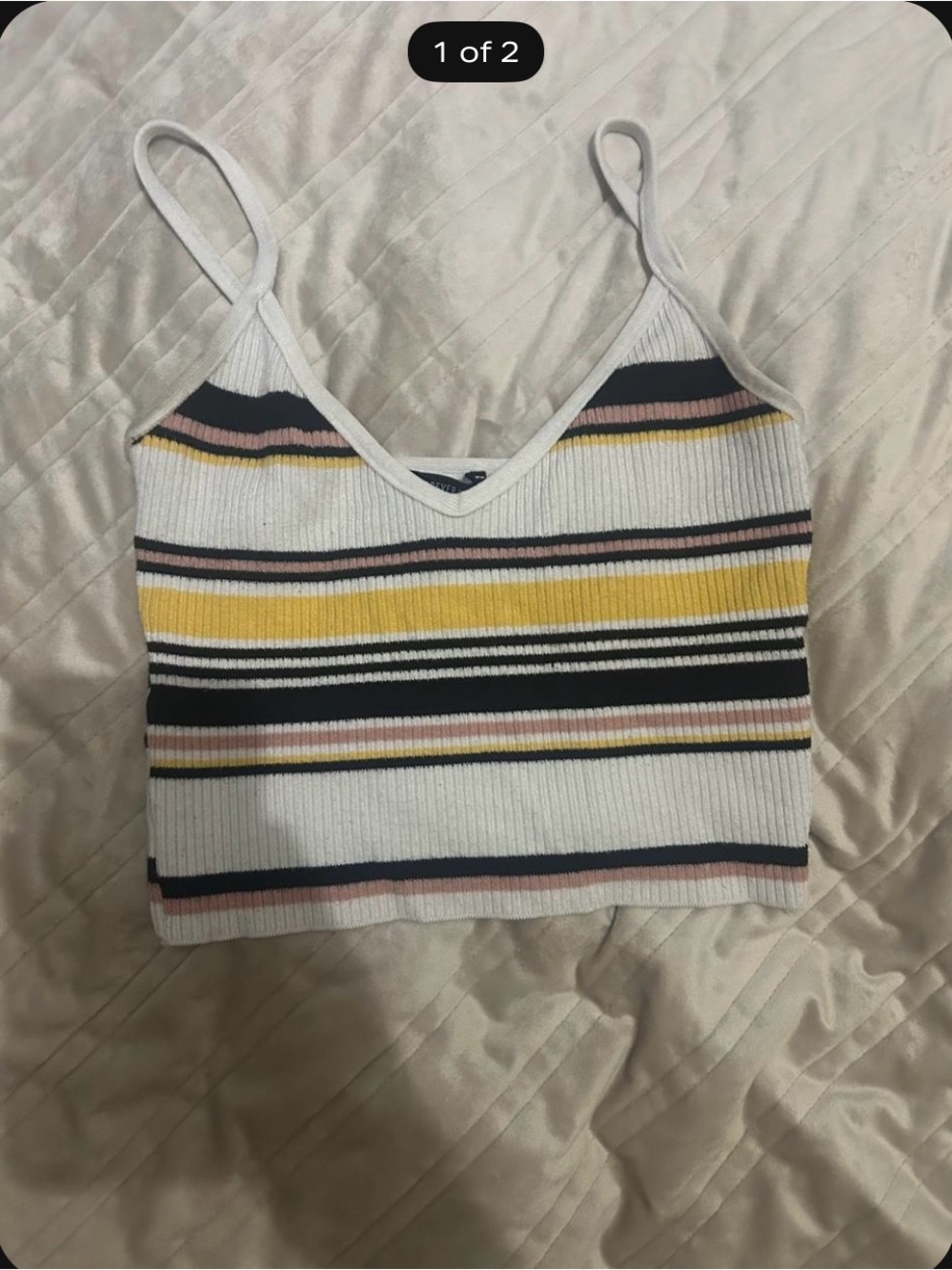 Forever 21 White Ribbed Striped Cami with Yellow, Pink & Black Stripes